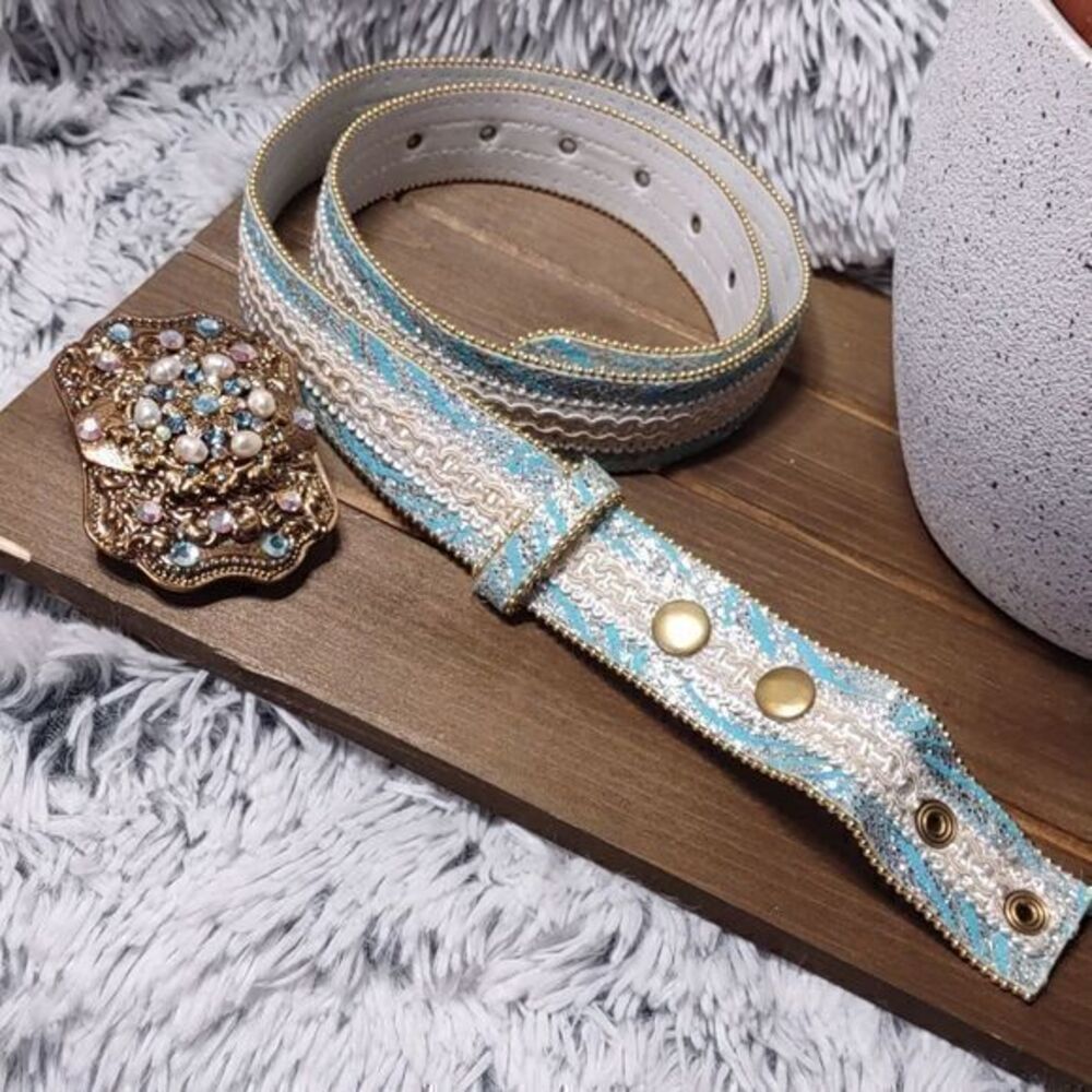 Blue Pearl Sparkle Statement Belt Unmarked - Picture 15 of 16